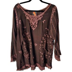 Johnny Was embroidered purple long sleeve tunic top women's XL